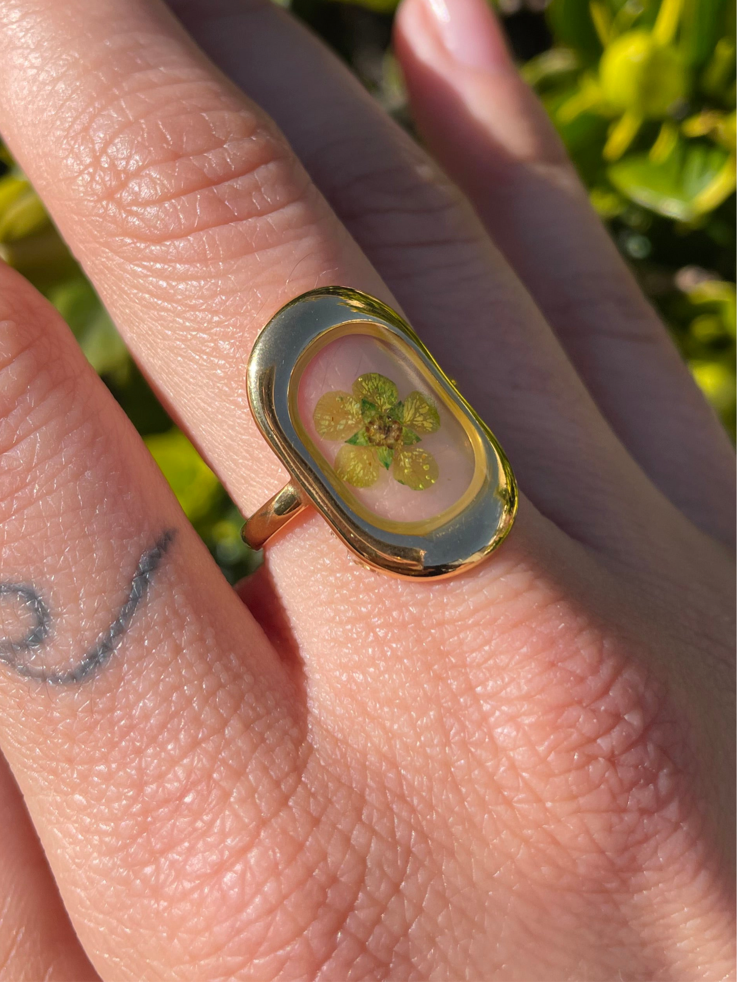Green Pressed Flower Ring