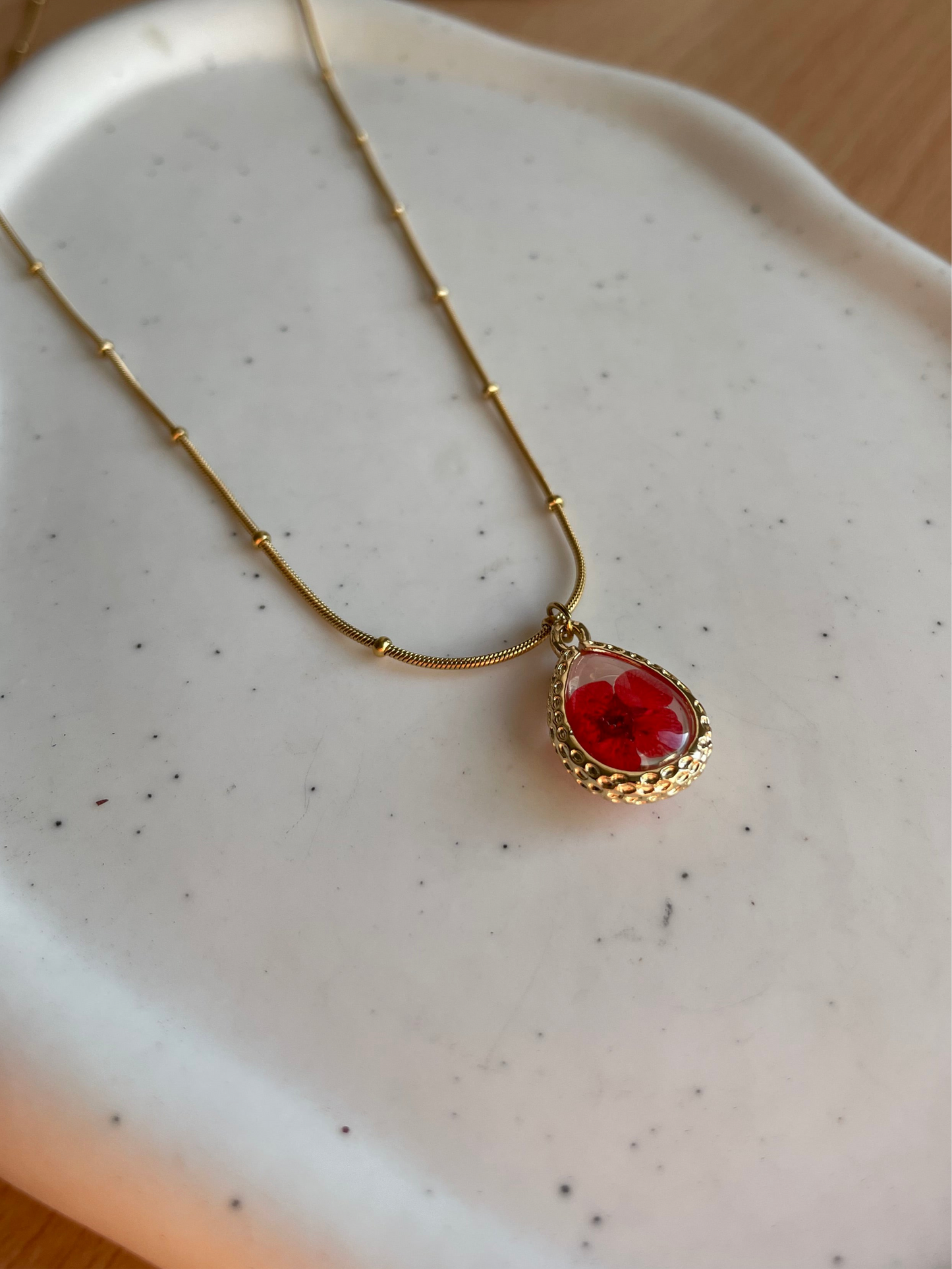 Scarlet Pressed Flower Necklace