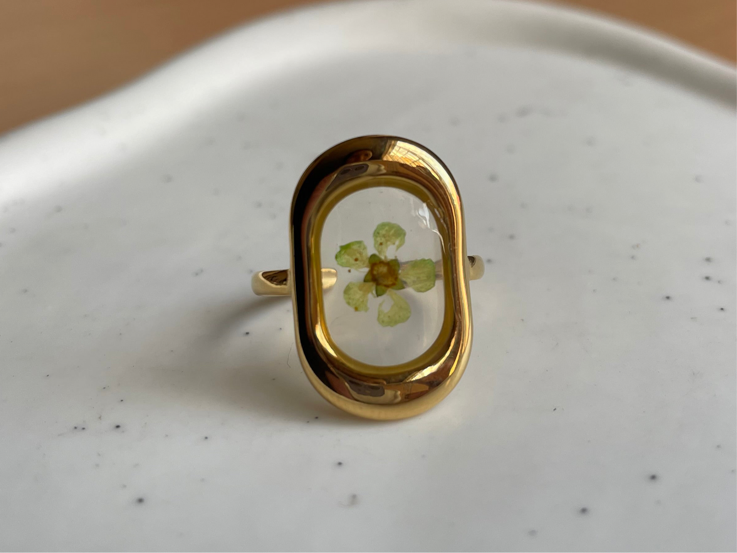 Green Pressed Flower Ring