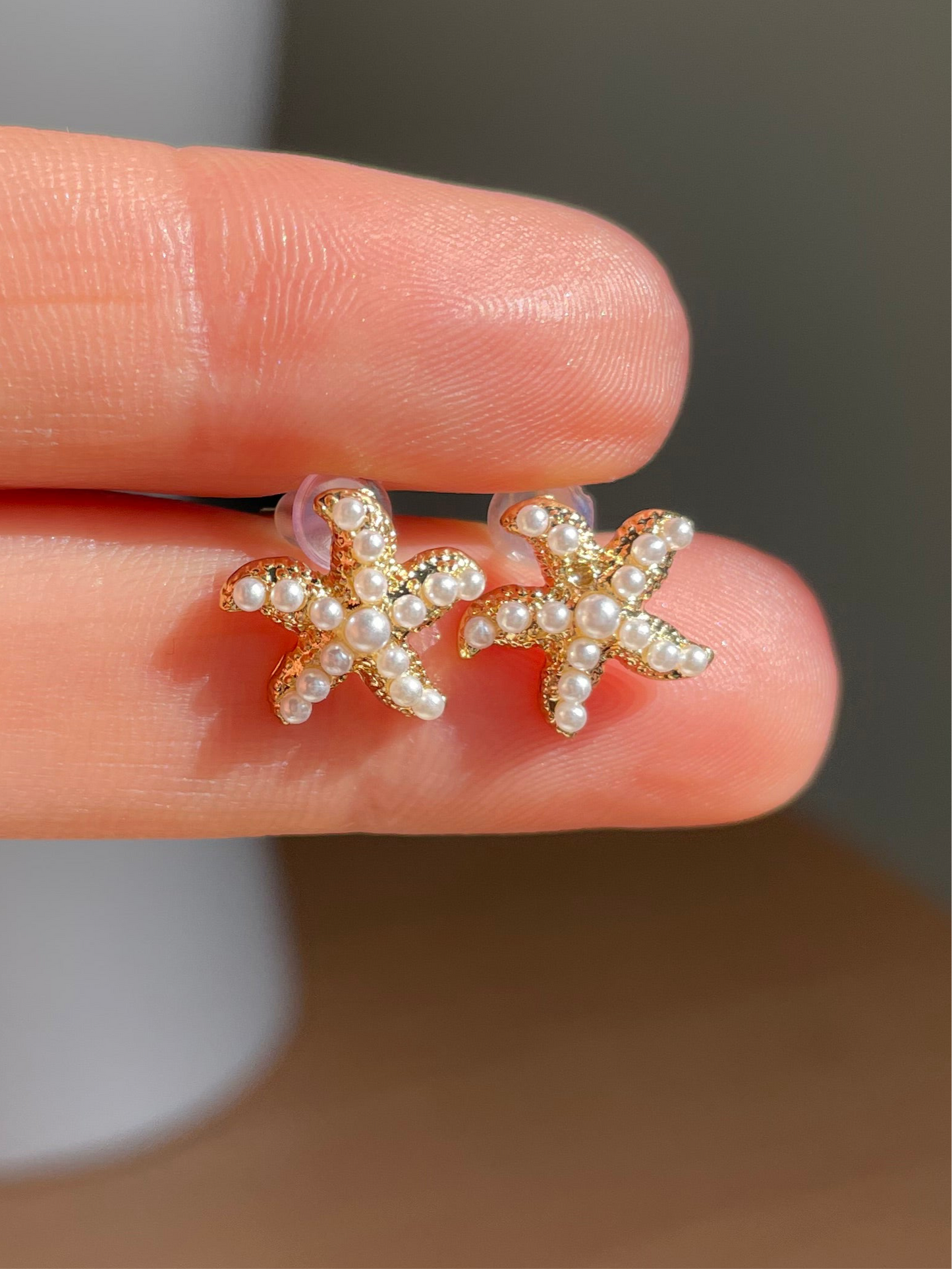 Tiny Pearl Starfish Earrings