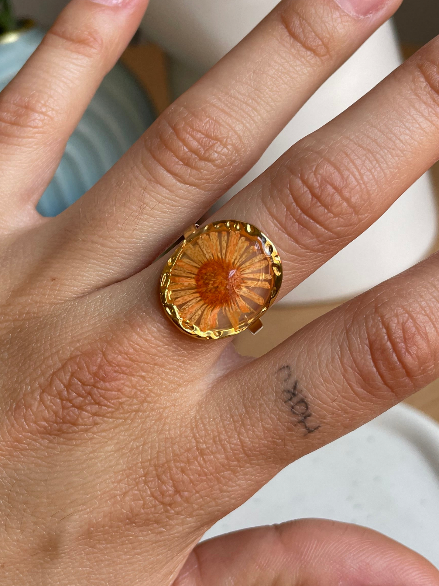 Orange Pressed Flower Ring