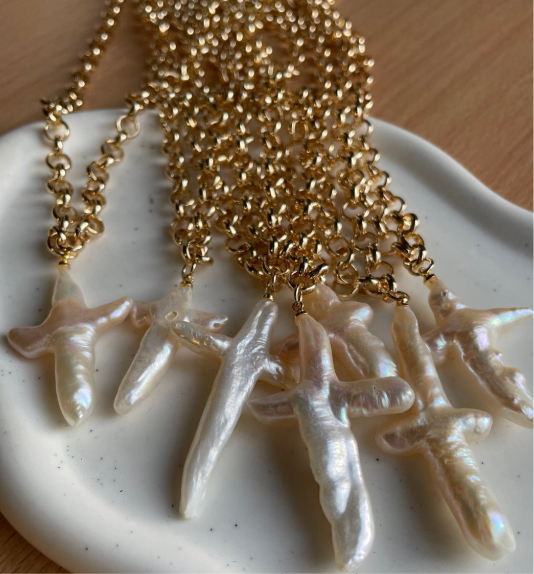 Freshwater Pearl Cross Necklace