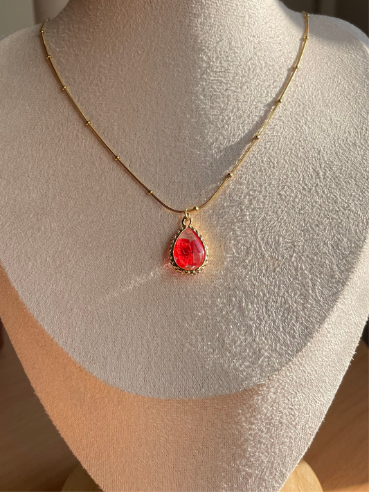 Scarlet Pressed Flower Necklace