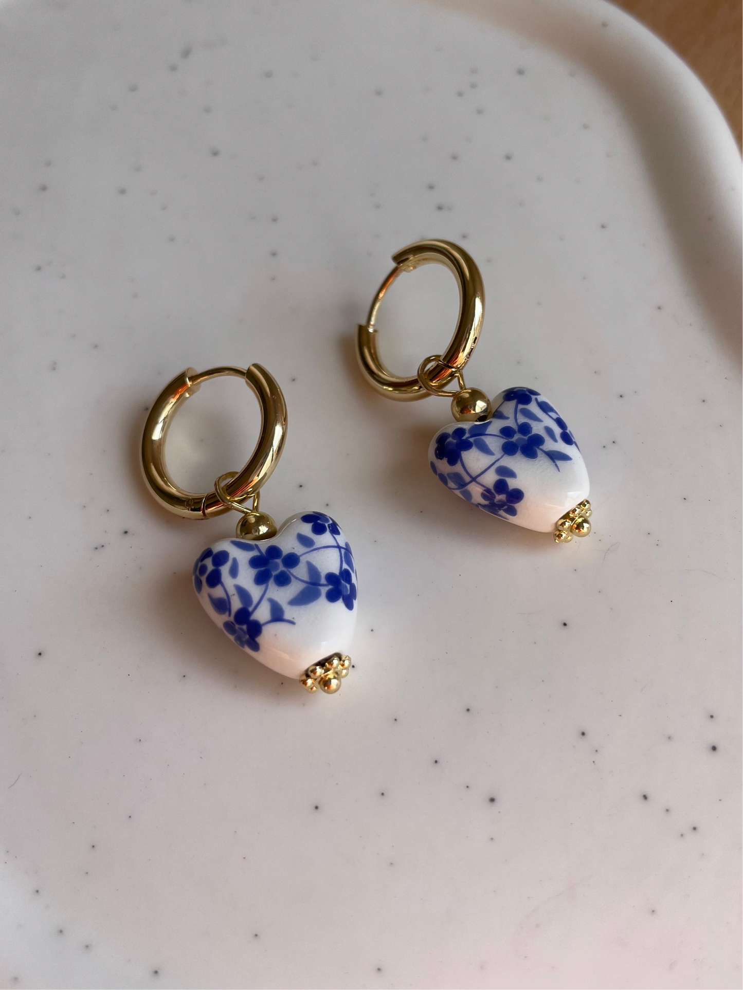 Heart Shape Mediterranean Tile Huggie Hoops