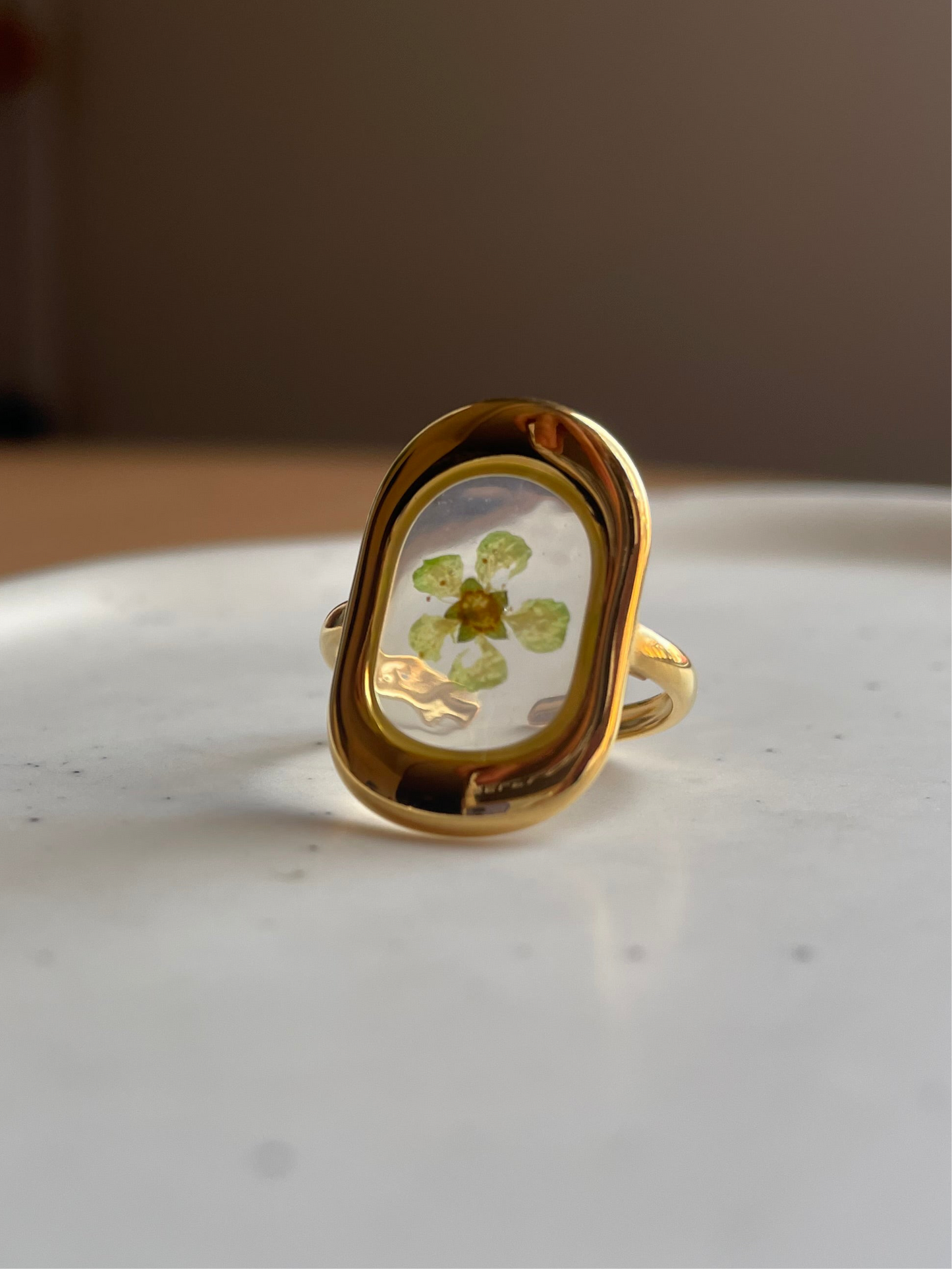 Green Pressed Flower Ring