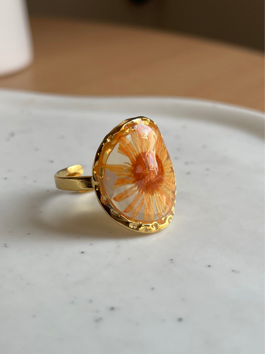 Orange Pressed Flower Ring