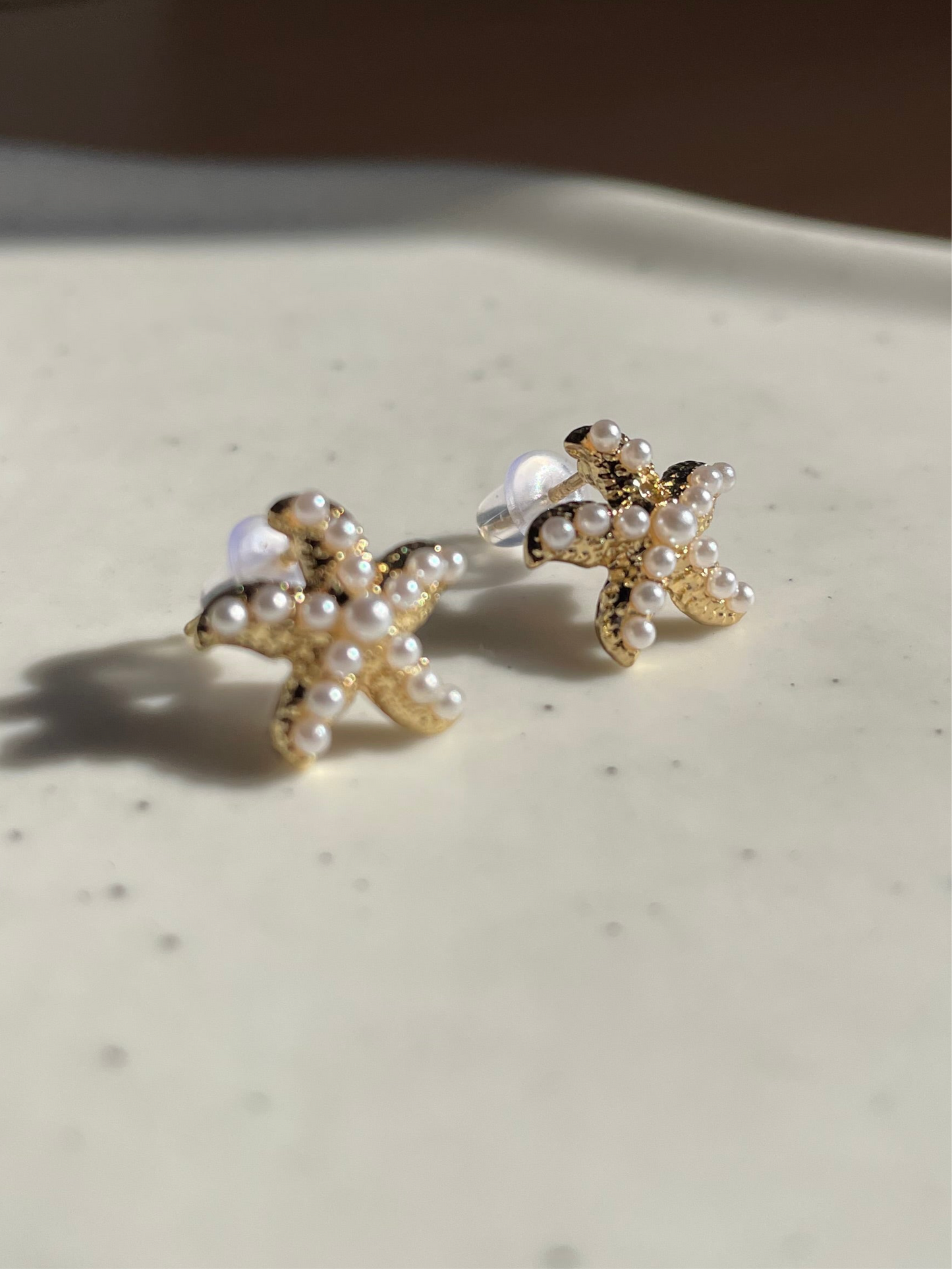 Tiny Pearl Starfish Earrings