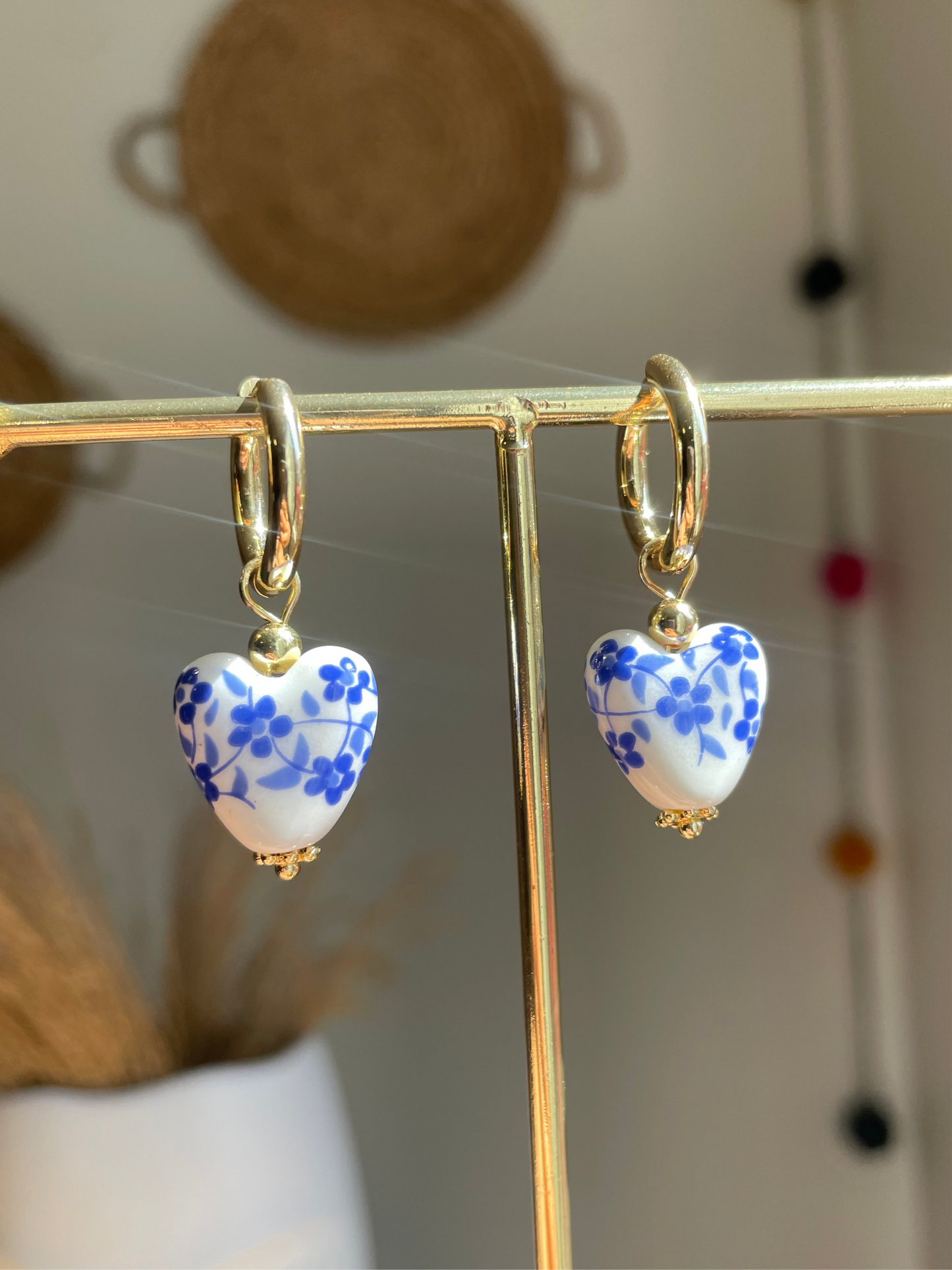 Heart Shape Mediterranean Tile Huggie Hoops
