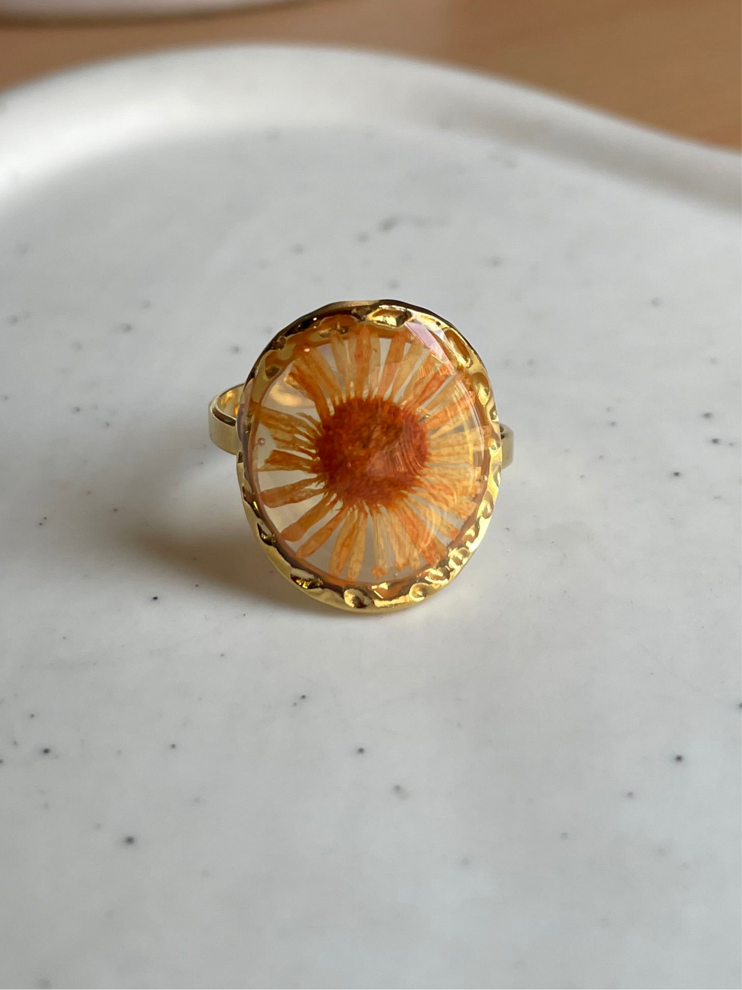 Orange Pressed Flower Ring