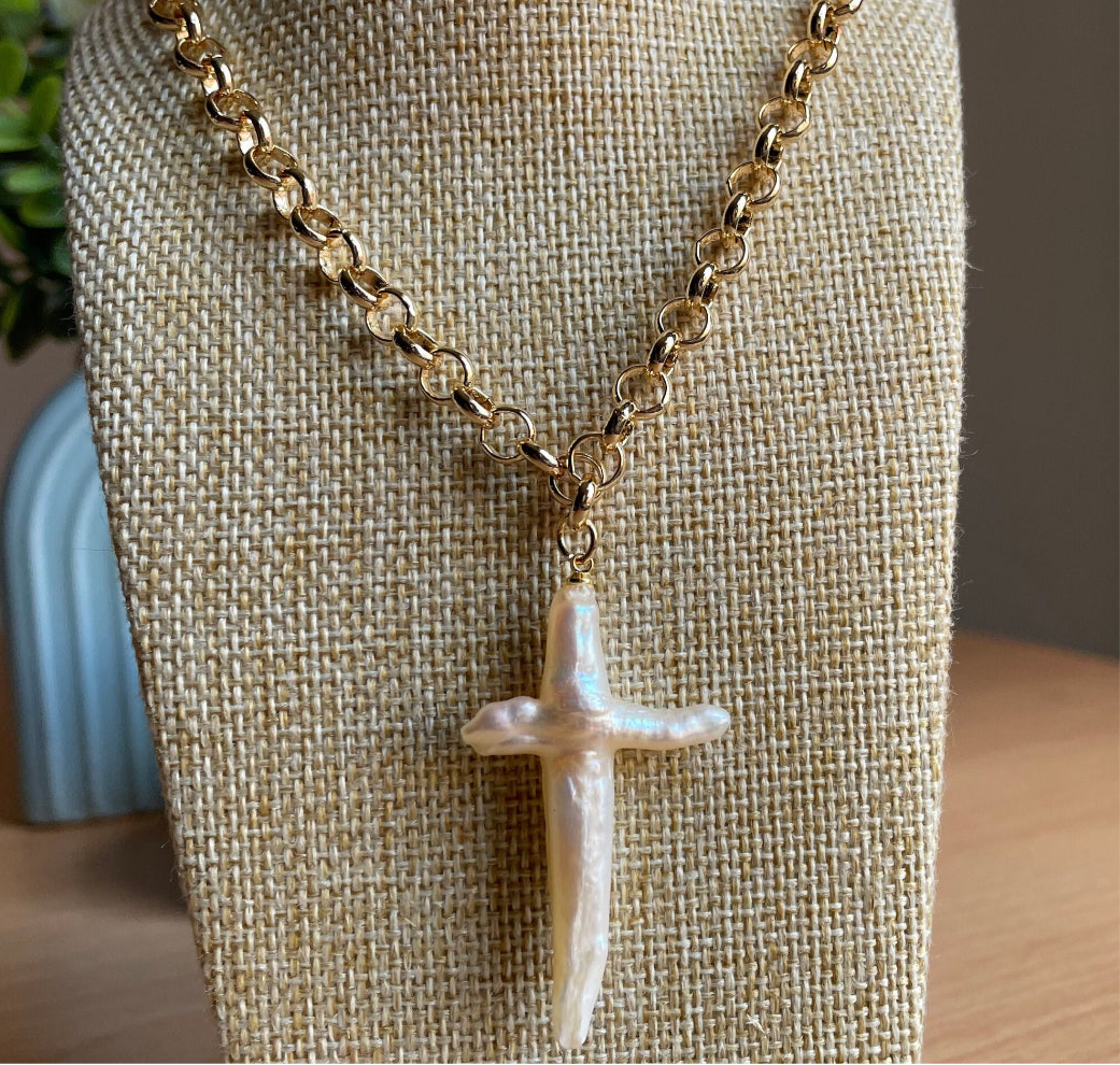 Freshwater Pearl Cross Necklace