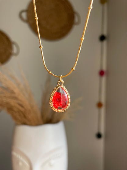 Scarlet Pressed Flower Necklace