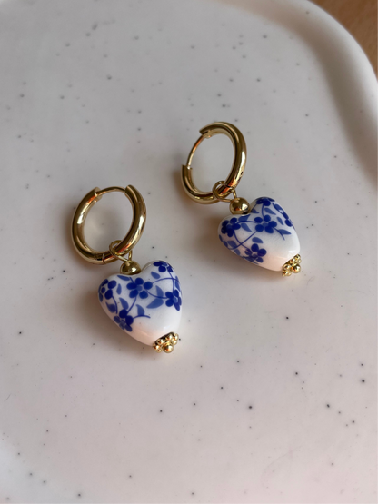 Heart Shape Mediterranean Tile Huggie Hoops