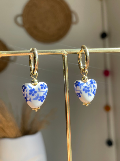Heart Shape Mediterranean Tile Huggie Hoops