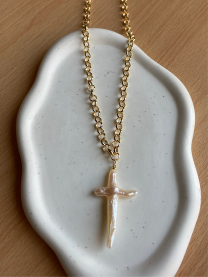 Freshwater Pearl Cross Necklace