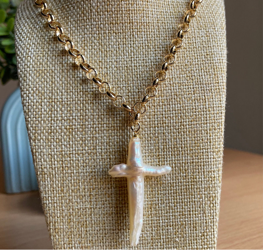 Freshwater Pearl Cross Necklace